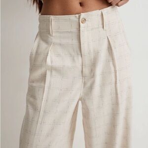 MADEWELL Neale Pleated Straight Leg Pant in Cream Ghent Plaid | women’s 0